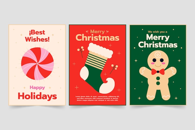 Flat christmas minimalist cards collection