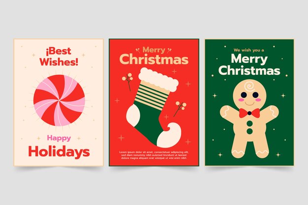 Коллекция плоских рождественских минималистичных открыток