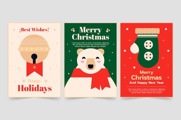 Flat christmas minimalist cards collection