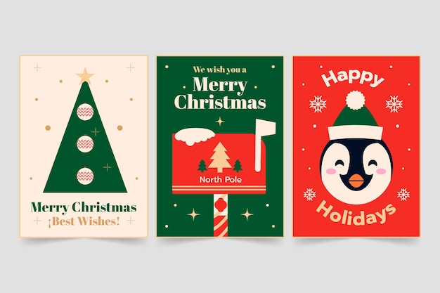 Flat christmas minimalist cards collection