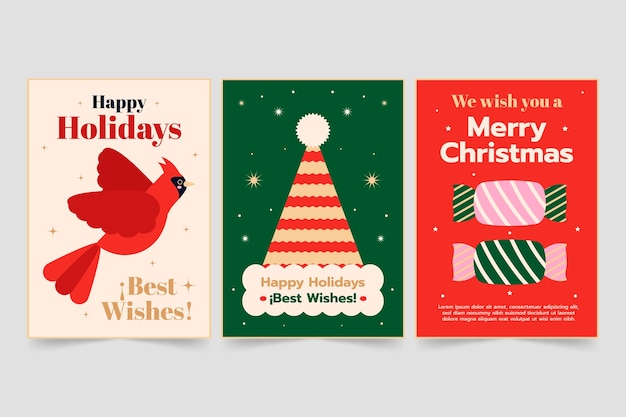 Free vector flat christmas minimalist cards collection