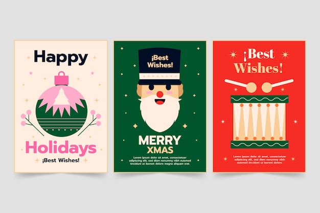 Free vector flat christmas minimalist cards collection