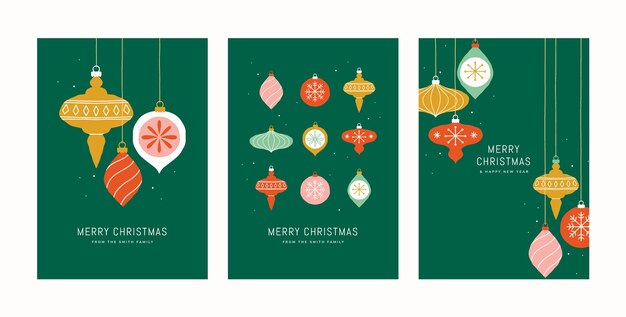 Flat christmas minimalist greeting cards set