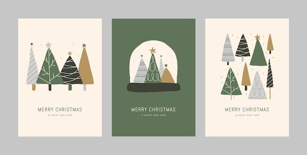 Flat christmas minimalist greeting cards set