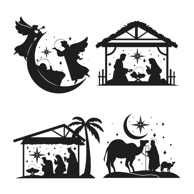 Free vector flat christmas nativity scene silhouette