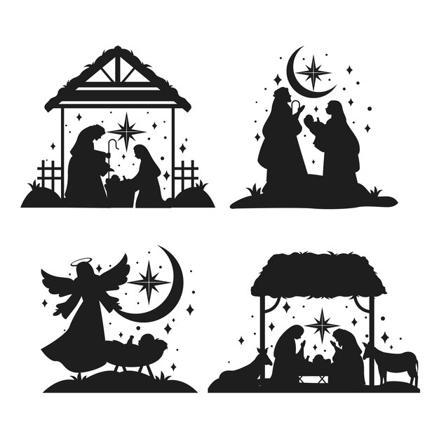 Flat christmas nativity scene silhouette