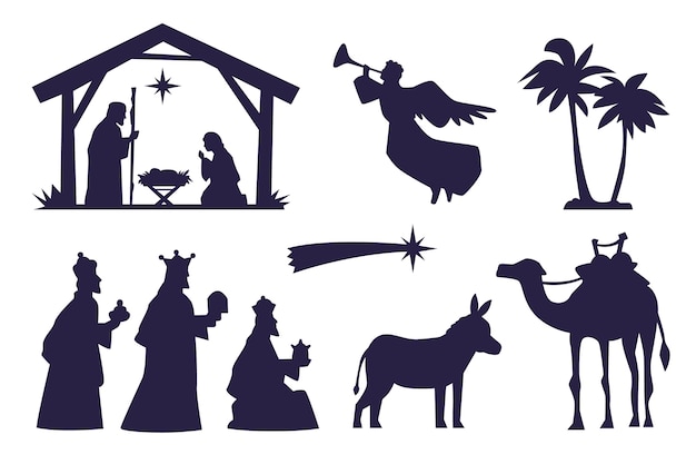 Flat christmas nativity scene silhouette