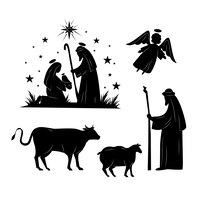 Flat christmas nativity scene silhouettes collection