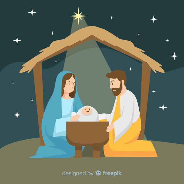 Flat christmas nativity scene