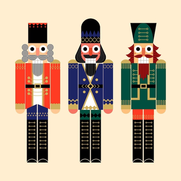 Free vector flat christmas nutcrackers collection