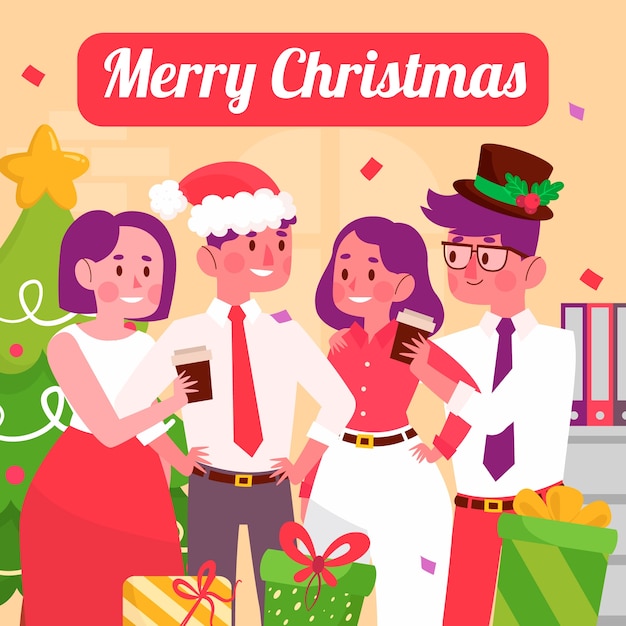 Free vector flat christmas office illustration