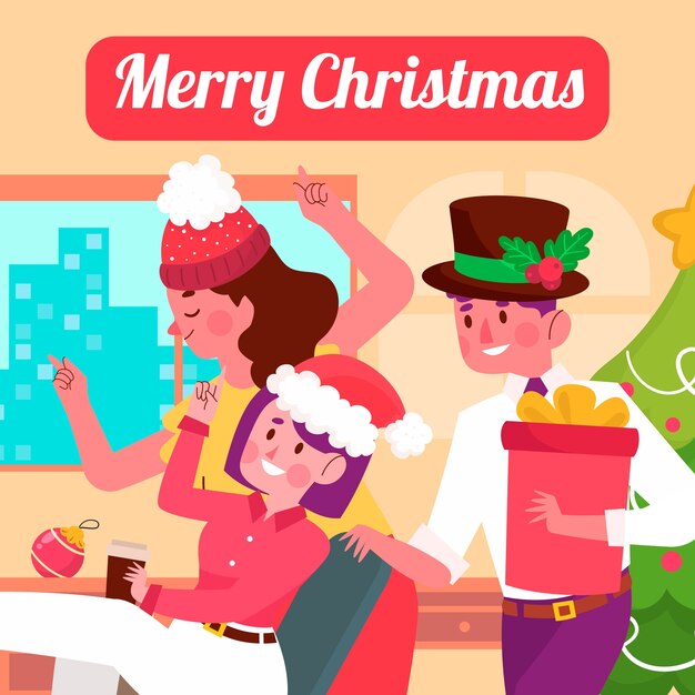 Бесплатное векторное изображение Иллюстрация плоского рождественского офиса