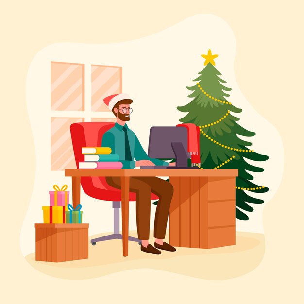 Flat christmas office illustration