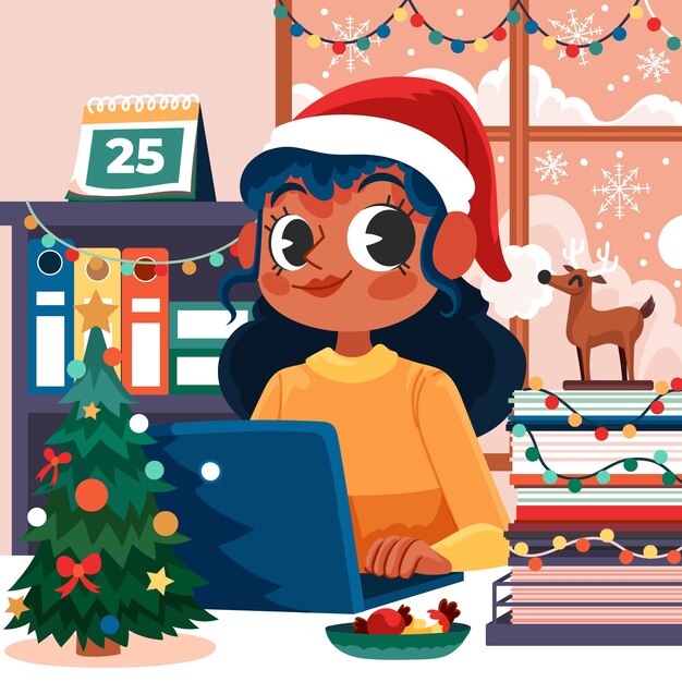 Free vector flat christmas office illustration