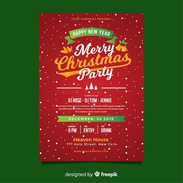 Flat christmas party poster template