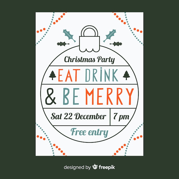 Flat christmas party poster template