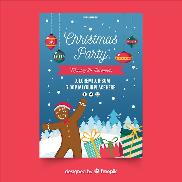 Flat christmas party poster template