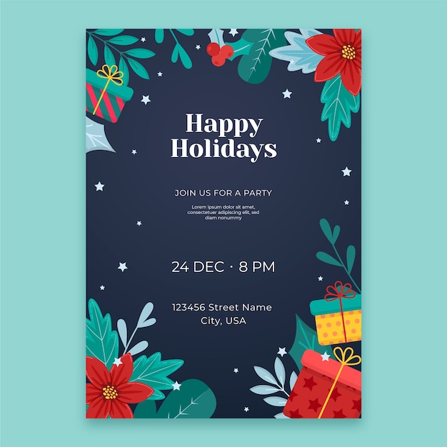 Free vector flat christmas party poster template