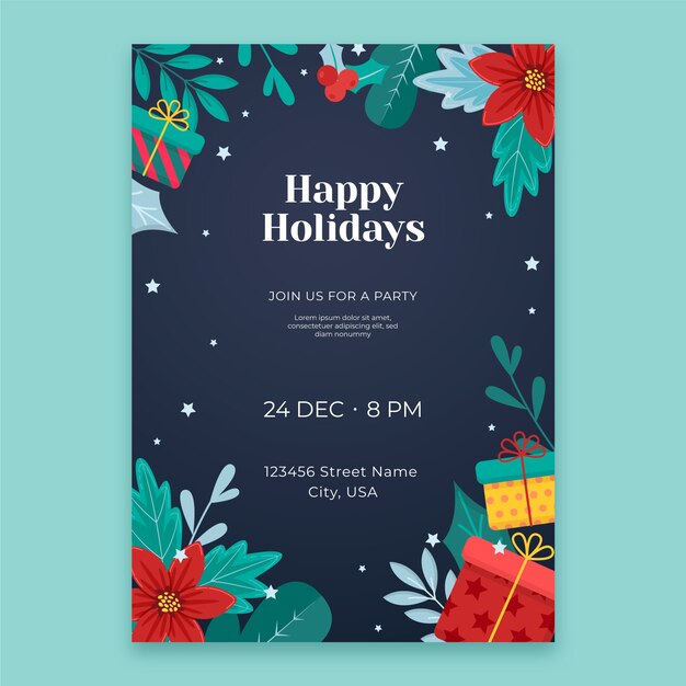 Flat christmas party poster template