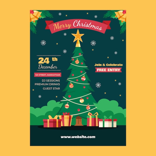Free vector flat christmas party poster template