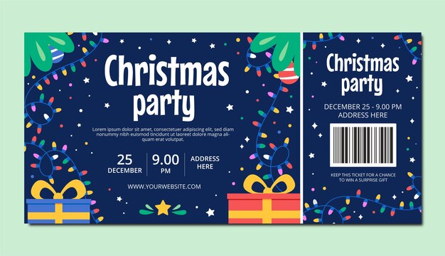 Flat christmas party ticket template