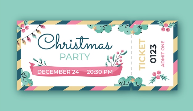 Free vector flat christmas party ticket template