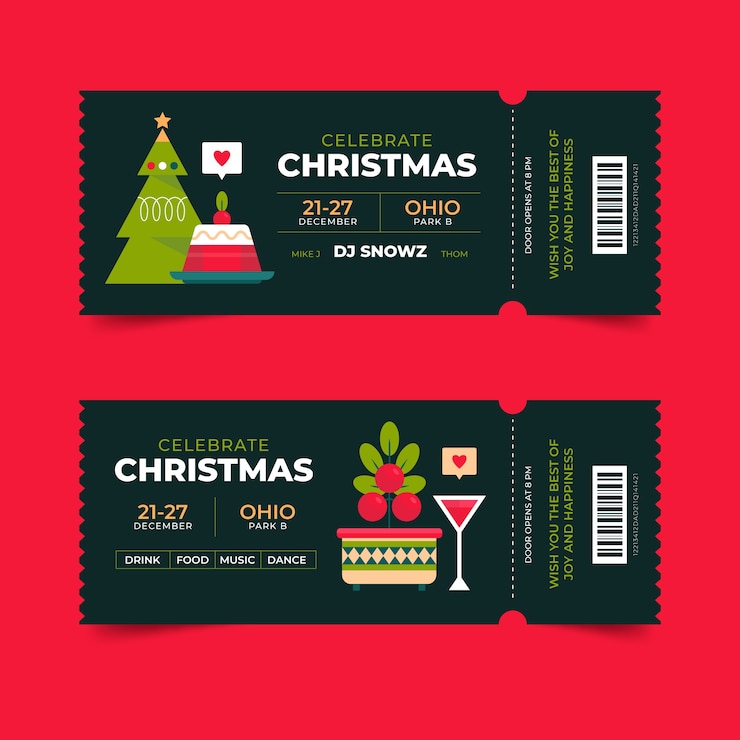 Free Vector Flat christmas party ticket template