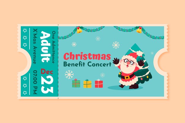 Free vector flat christmas party ticket template
