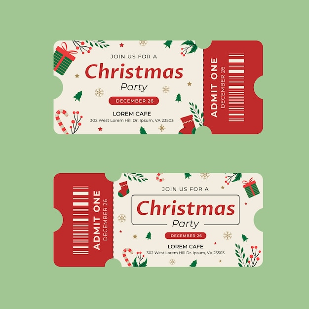 Flat christmas party ticket template