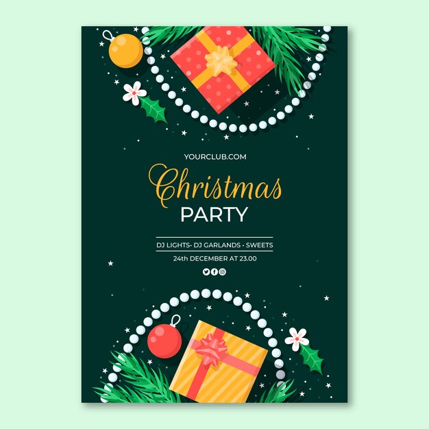 Flat christmas party vertical poster template