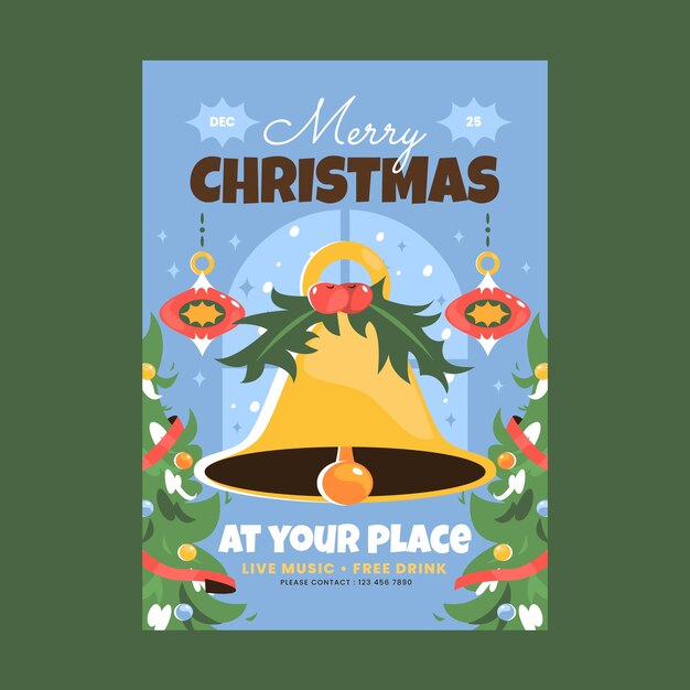 Flat christmas party vertical poster template