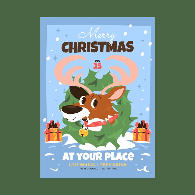 Flat christmas party vertical poster template