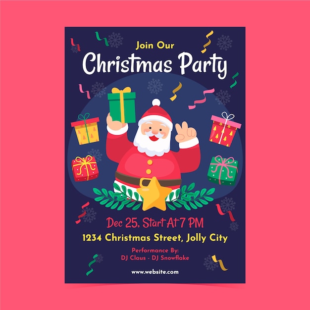 Flat christmas party vertical poster template