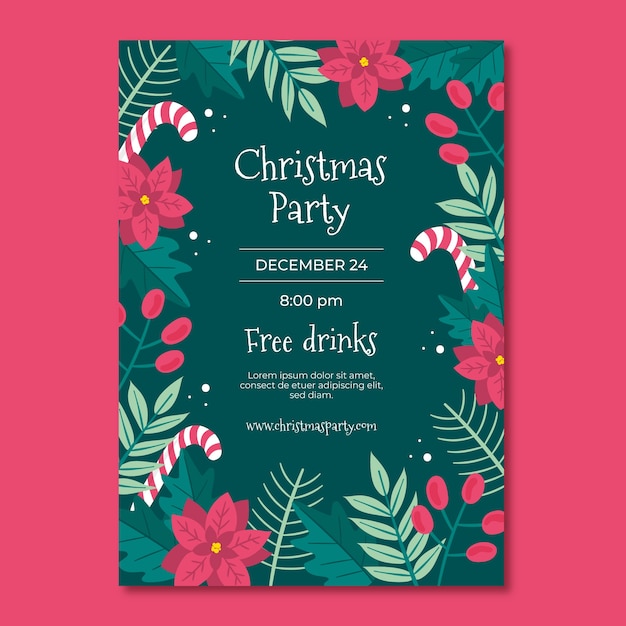 Flat christmas party vertical poster template