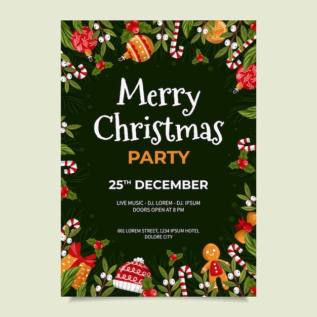 Free vector flat christmas party vertical poster template