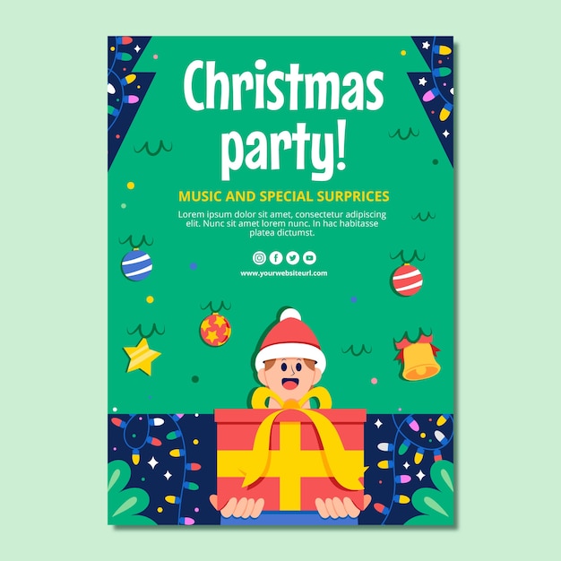 Плоская рождественская вечеринка вертикальный плакат шаблон