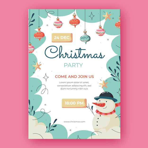 Flat christmas party vertical poster template