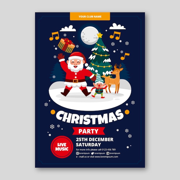 Flat christmas party vertical poster template