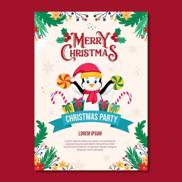 Flat christmas party vertical poster template