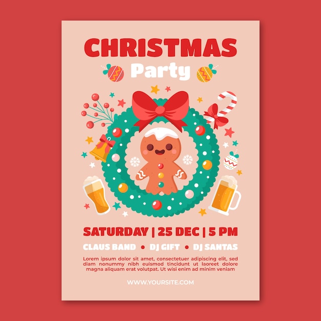 Free vector flat christmas party vertical poster template