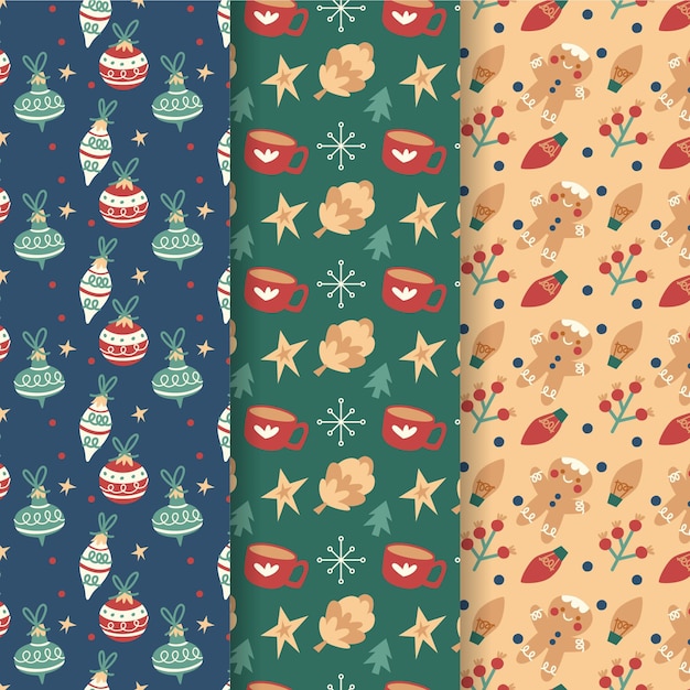 Free vector flat christmas pattern collection