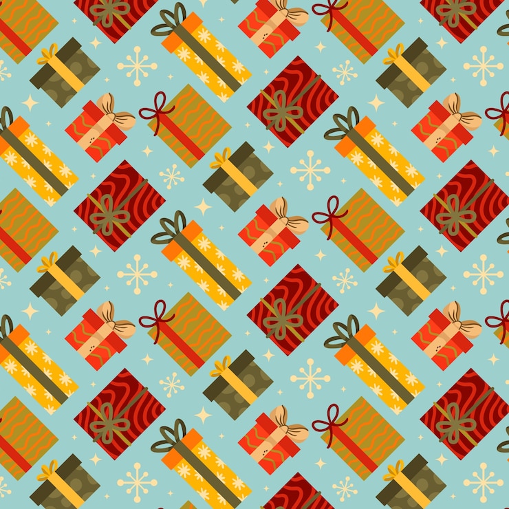 Free Vector flat christmas pattern design with gift boxes
