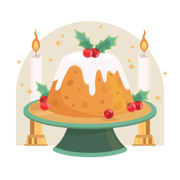 Flat christmas pudding illustration