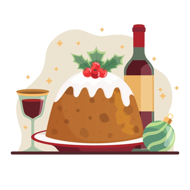 Flat christmas pudding illustration