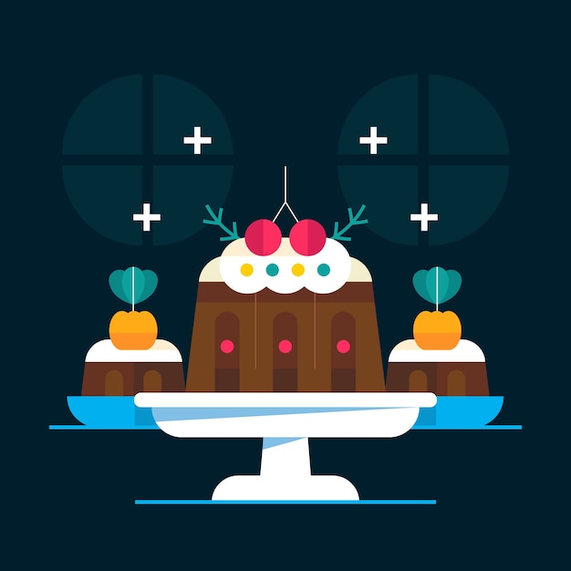 Flat christmas pudding illustration