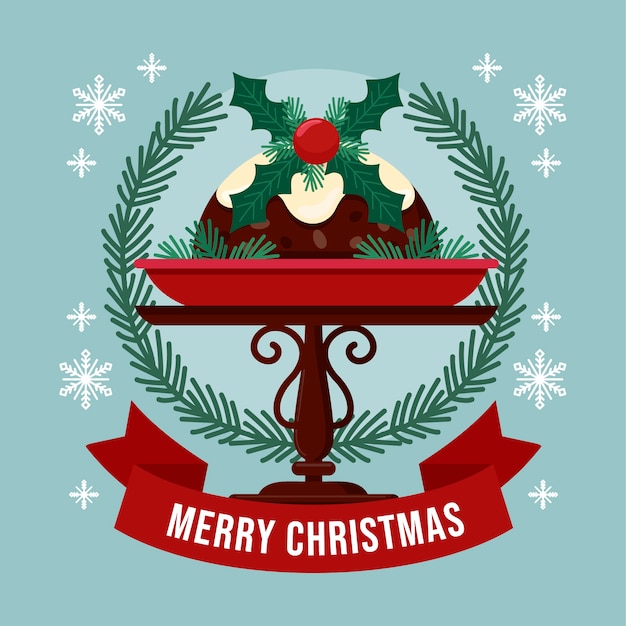 Бесплатное векторное изображение Плоский рождественский пудинг иллюстрация