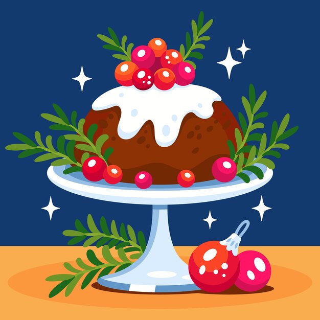 Flat christmas pudding illustration