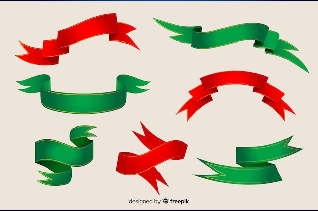 Free vector flat christmas red and green ribbon collection