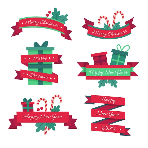 Free vector flat christmas ribbon collection