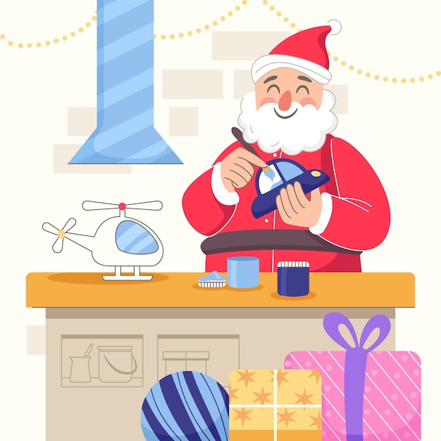 Flat christmas santa workshop illustration